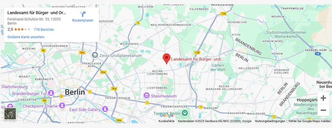 Google Maps Berlin Landesamt für Bürger- und Ordnungsangelegenheiten - KFZ-Zulassungsbehörde