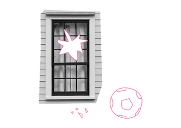 Ball wird fliegt durch ein Fenster