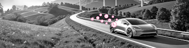 Ein modernes Wasserstoffauto fährt über eine Landstraße