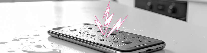 Auf einem Smartphone sind Wassertropfen