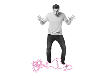 Mann lässt eine Vase fallen