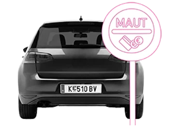 Auto in Österreich mit einem Maut-Schild davor