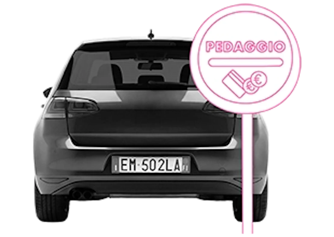 Ein Auto vor einem Mautschild in Italien