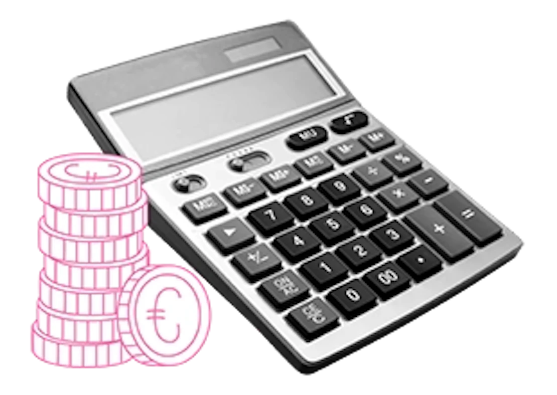 neben einem Taschenrechner liegen Geldmünzen