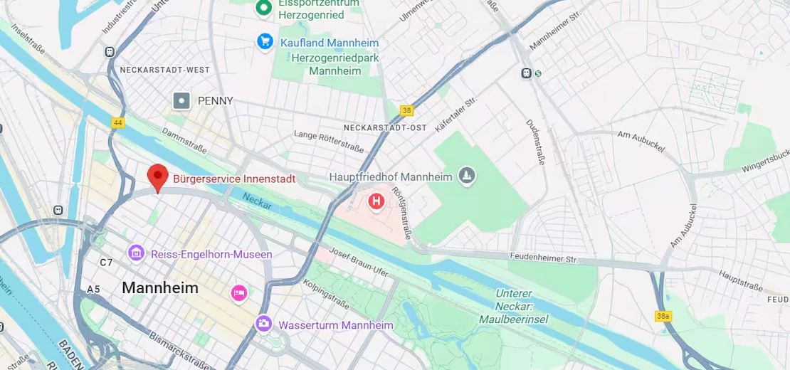Zulassungsstelle Mannheim  Karte