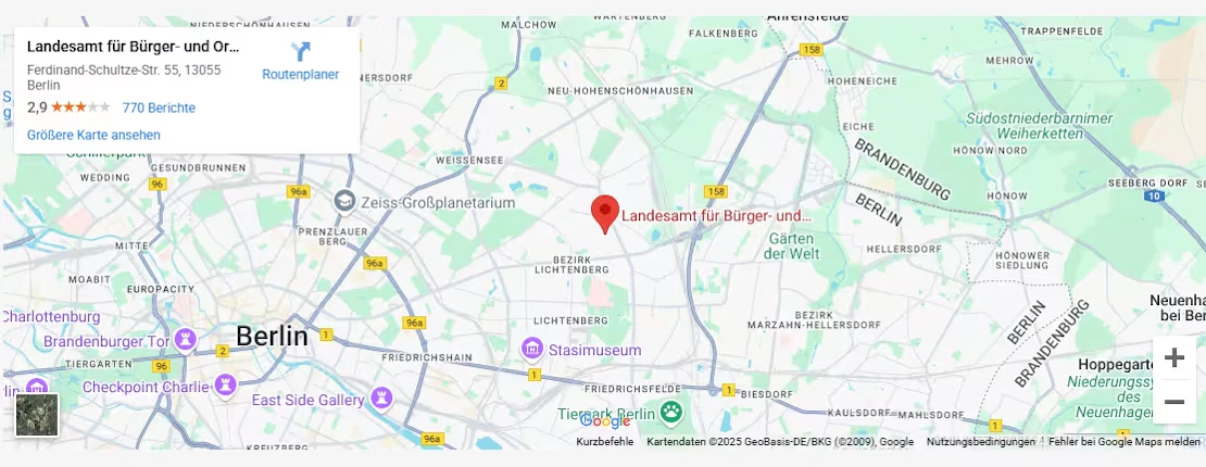 Google Maps Berlin Landesamt für Bürger- und Ordnungsangelegenheiten - KFZ-Zulassungsbehörde