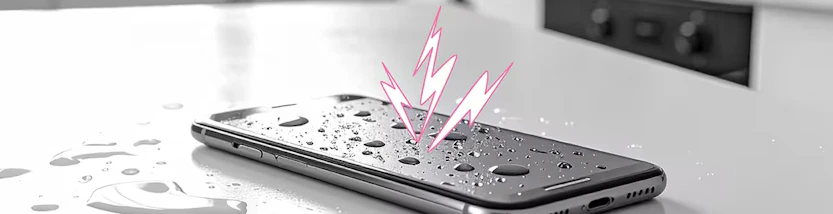 Auf einem Smartphone sind Wassertropfen