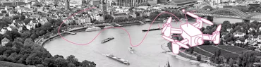 Drohne fliegt über Köln