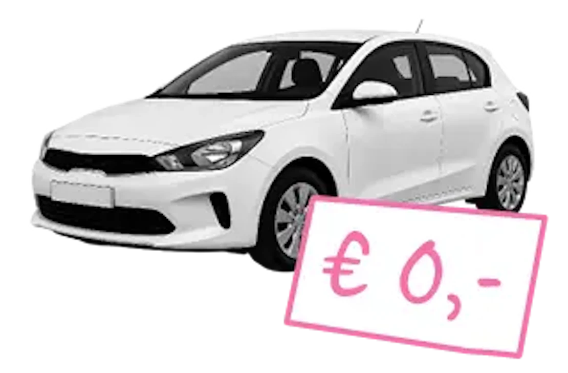Ein Auto mit einem 0 Euro Preisschild